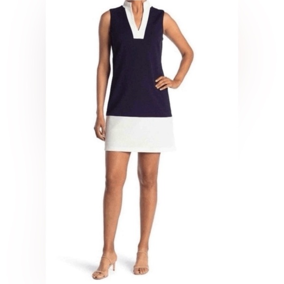 SAIL TO SABLE  Navy and White sleeveless color block Mini Dress size M - Picture 1 of 15